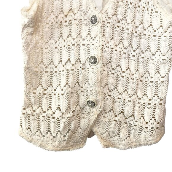 Victorian Cotton Crocheted Vintage Cottage Button Front Vest Ivory Festival Boho - Picture 3 of 6